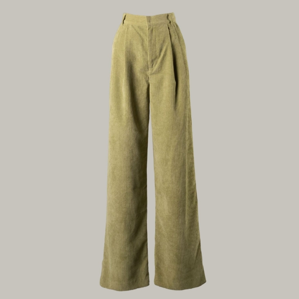 Molly Green Brand High Waisted Wide Leg Sage Green Corduroy Pants Size Junior L